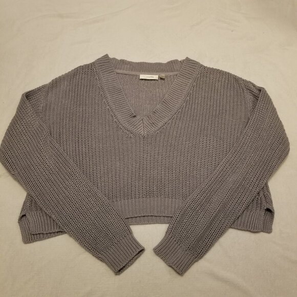 Purplish Grey Knit Cropped Sweater V-Neck Cotton Mix Medium Jumper Cozy Cloth - Picture 11 of 11